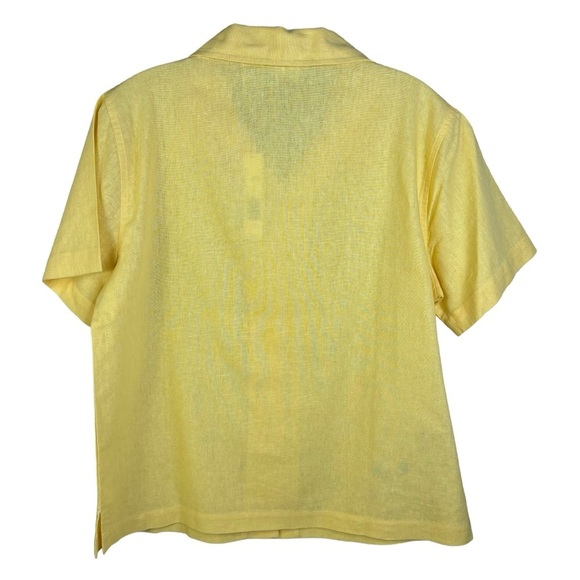 Kim Rogers Yellow Linen Blend Button Down Crop Shirt Embroidered Birds Medium P - Picture 6 of 9